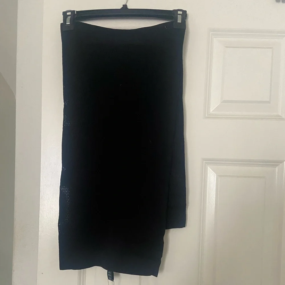 SKIMS Black recycled swim cutout long skirt